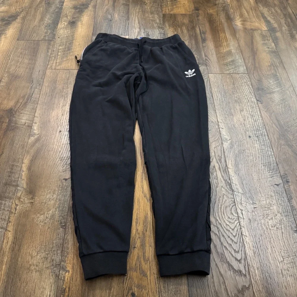 Adidas Originals Mens M Black Mixed Media Jogger Sweatpants Sporty Streetwear